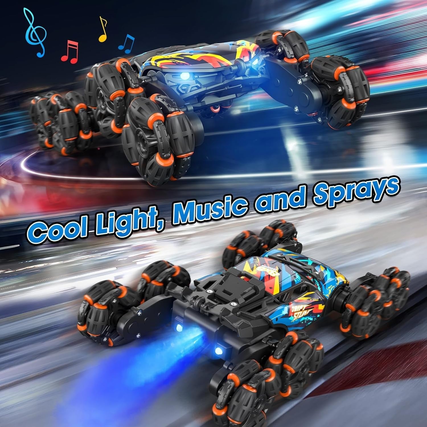 8WD RC Stunt Car w/ Gesture Control, LED Lights, Music & Spray, 360° Flip Drift