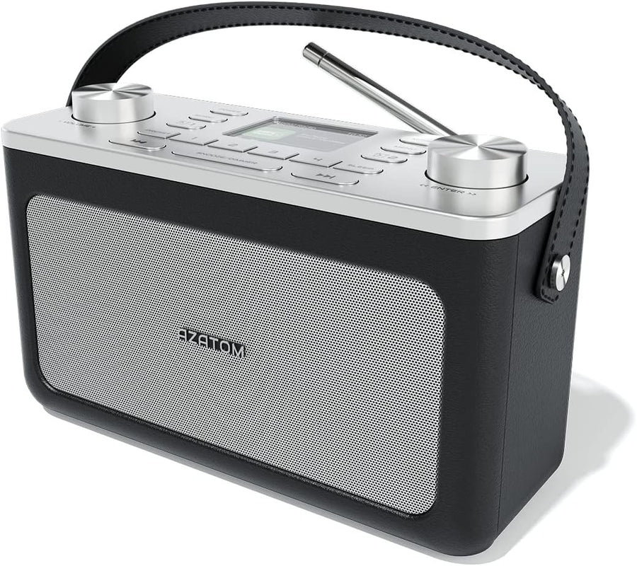 Portable DAB+ FM Radio Bluetooth Dual Alarm Leather Black Silver