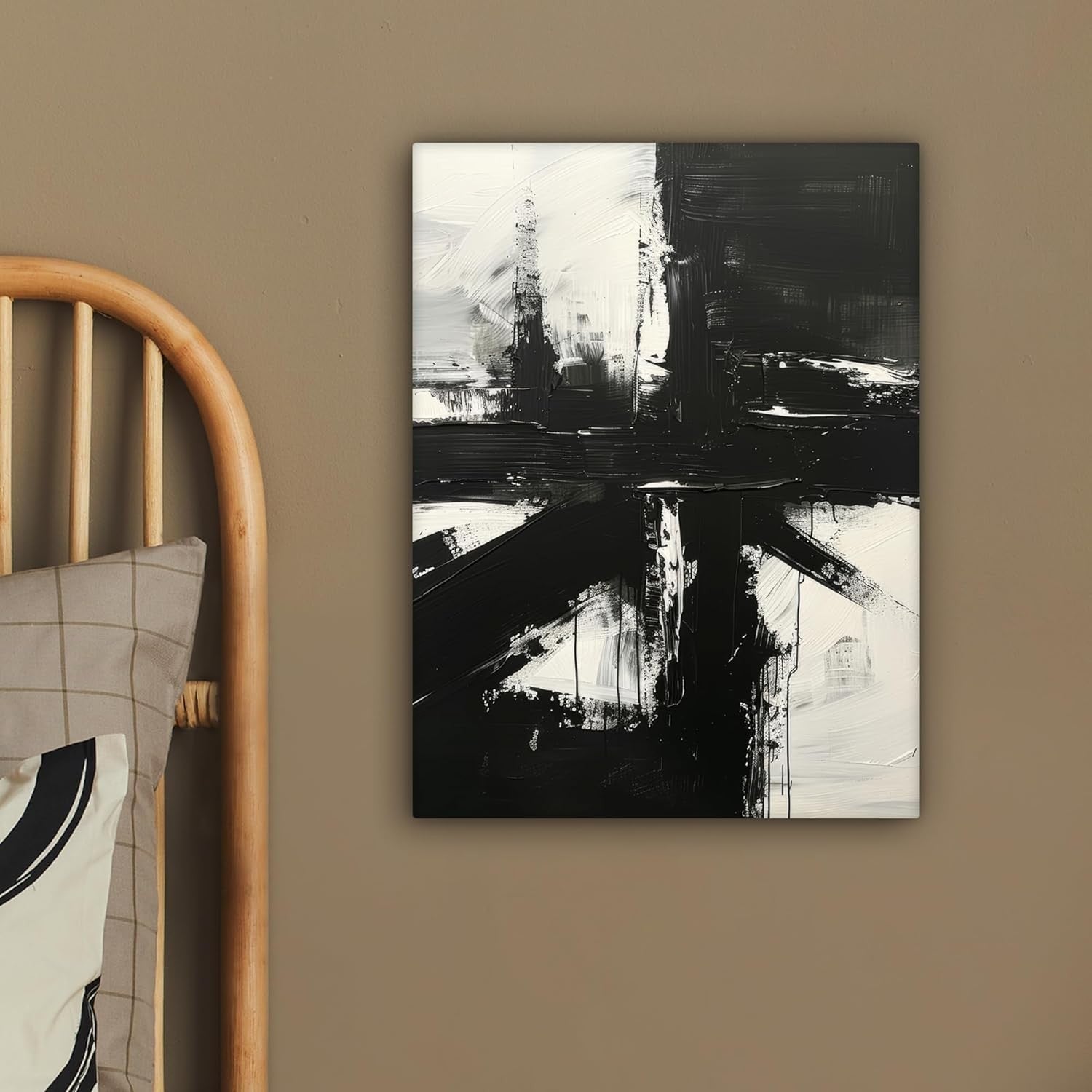 Black White Abstract Canvas Wall Art 30x40cm Framed Modern