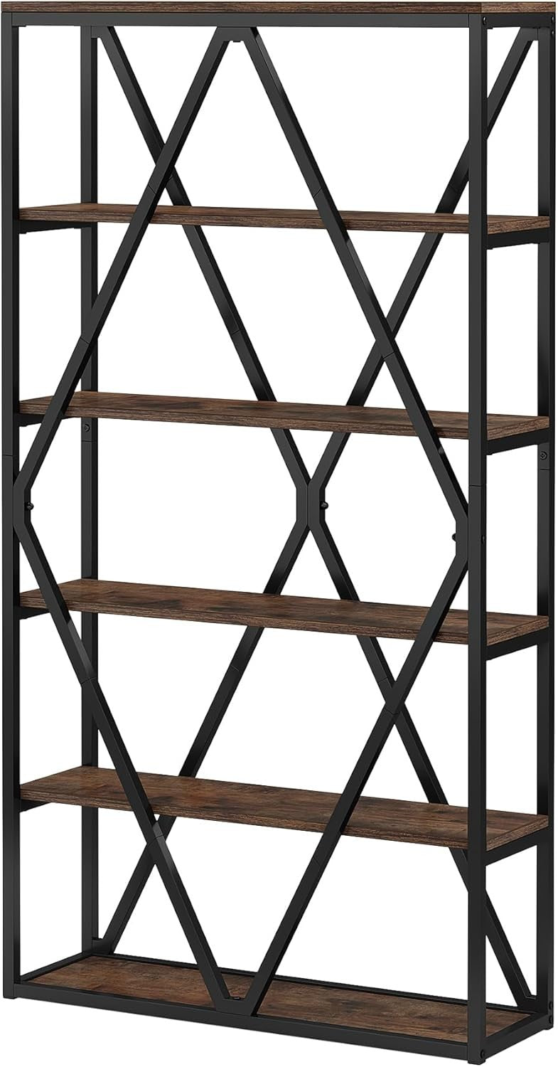 71-Inch Industrial 6-Tier Tall Bookshelf | Rustic Wood & Metal Display Shelving