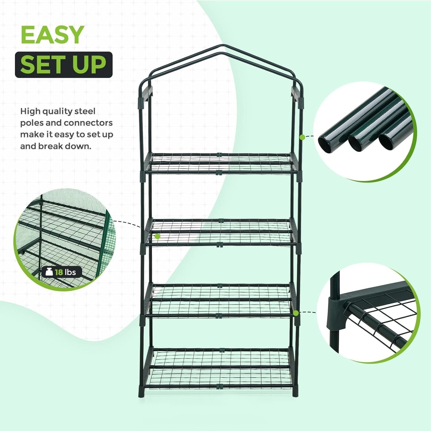 Mini 4-Tier Greenhouse with Shelves 69x49x163cm Green PE Cover Indoor Outdoor
