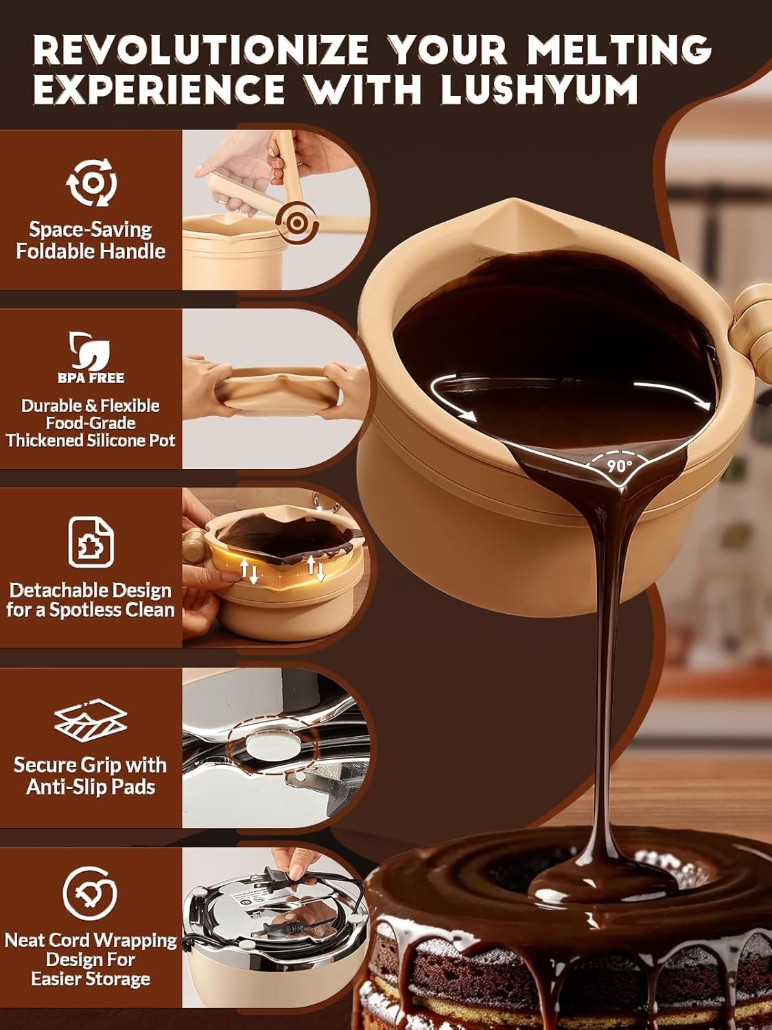 Chocolate Melting Pot 4 Cup Candy Melts Warmer Fondue Dipping Set