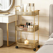 3 Tier Rolling Storage Trolley Acrylic Utility Cart Lockable Wheels Gold