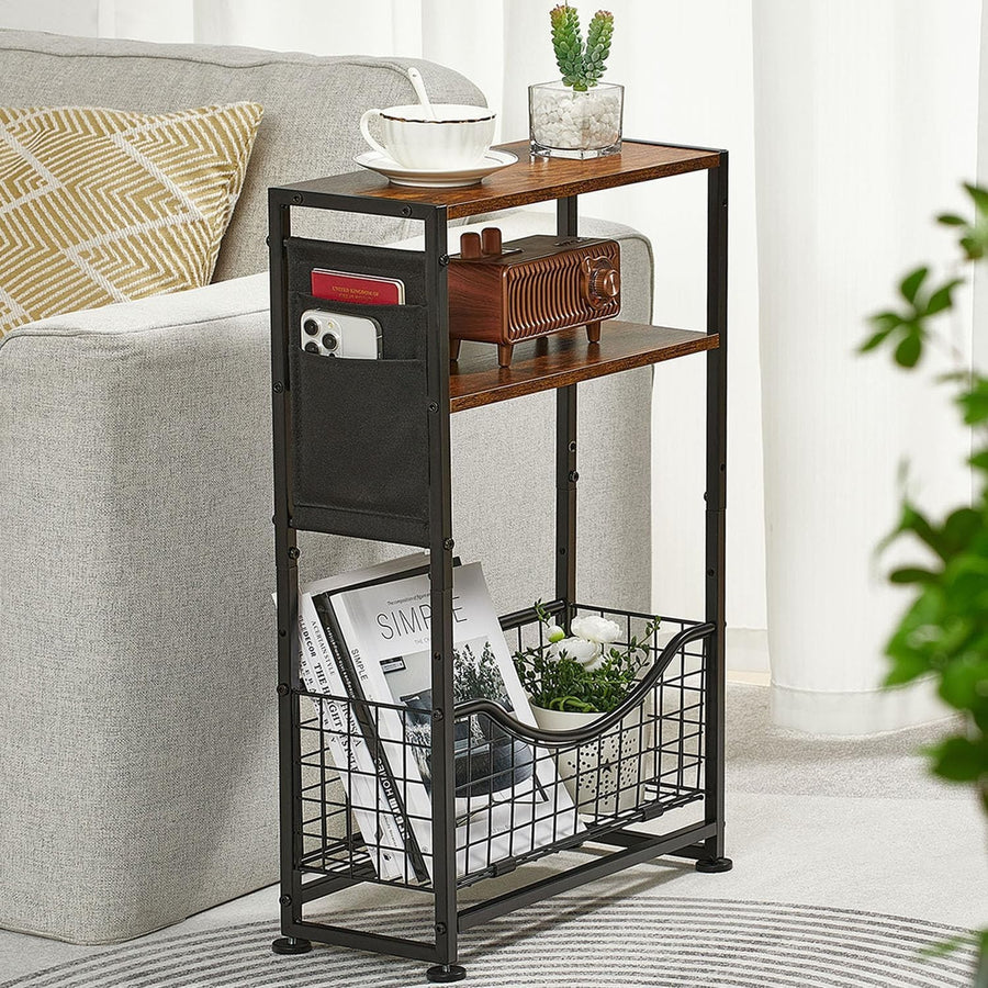 3-Tier Narrow Side Table 30x30x50 cm | Slim End Table w/ Magazine & Fabric Stora