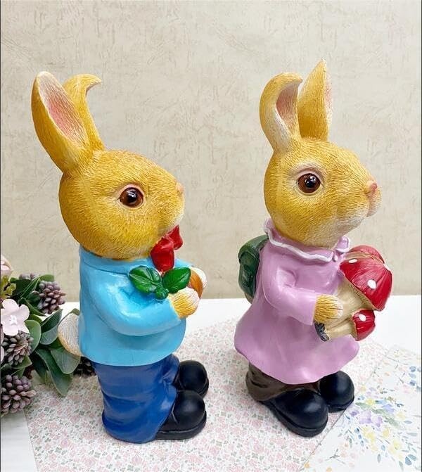 Cute Rabbit Couple Garden Ornaments • Resin Outdoor Figurines • Patio Decor