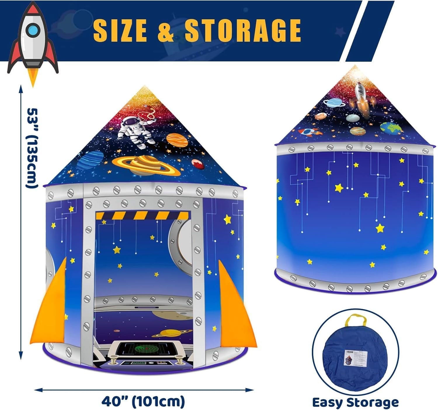 Kids Rocket Ship Play Tent Pop Up Space Playhouse Indoor Outdoor Gift