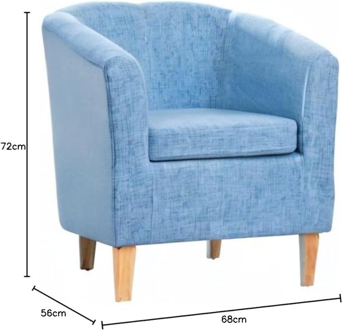 Blue Hessian Fabric Tub Chair 68cm Wide Pine Legs Accent Armchair