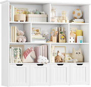 Kids Toy Storage Unit with 7 Open Shelves & 4 Drawer Organizer – White