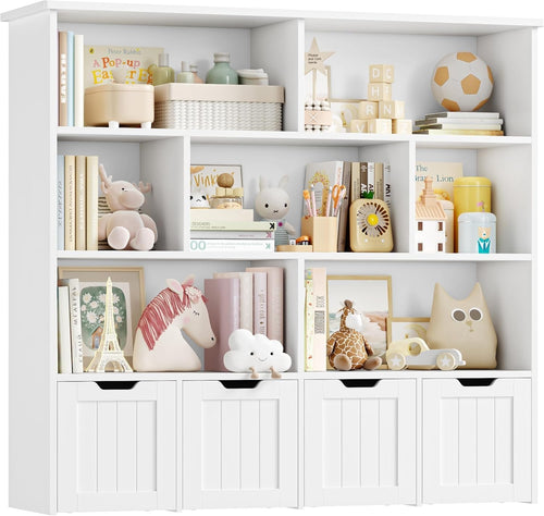 Kids Toy Storage Unit with 7 Open Shelves & 4 Drawer Organizer – White