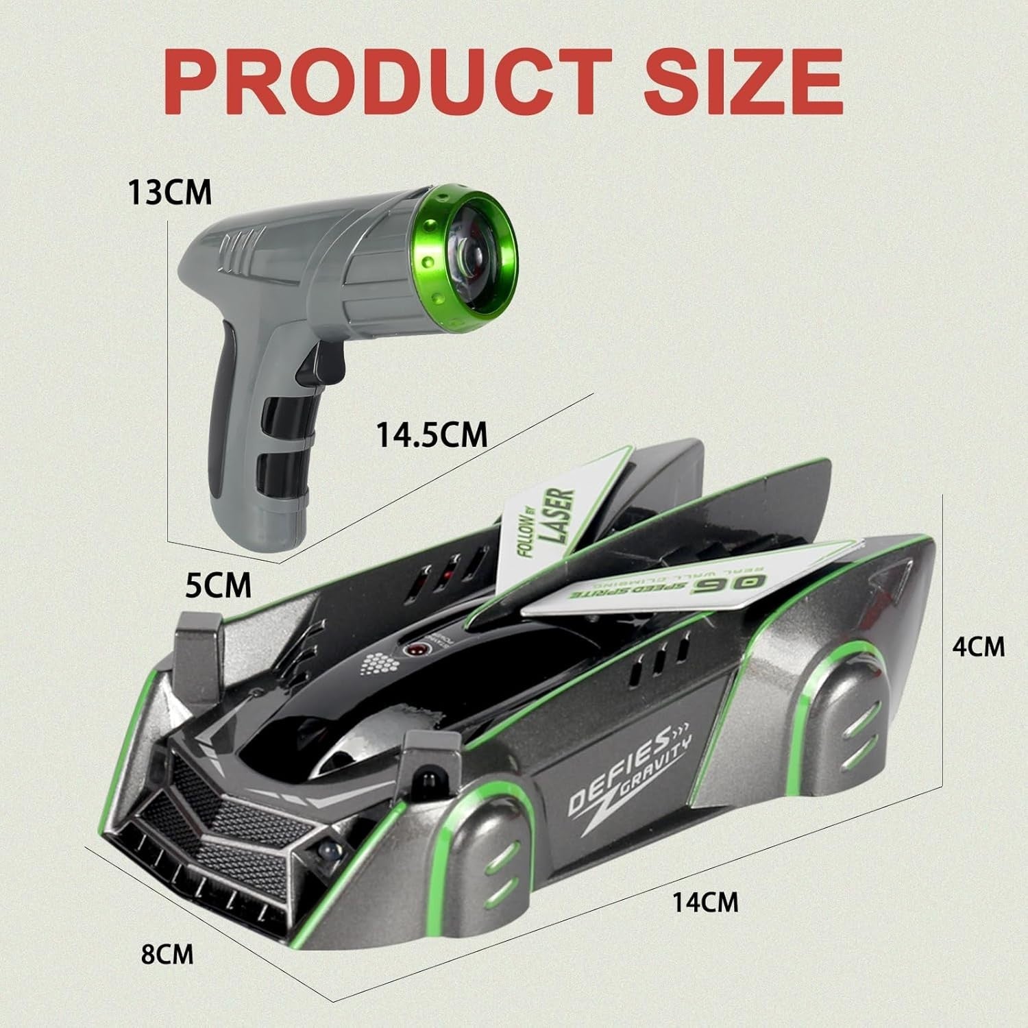 Grey Wall Climbing RC Car – Laser Remote Control Stunt Toy for Kids & Teens