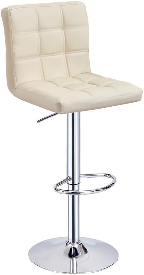 Set of 2 Beige PU Leather Bar Stools Adjustable Height 360° Swivel