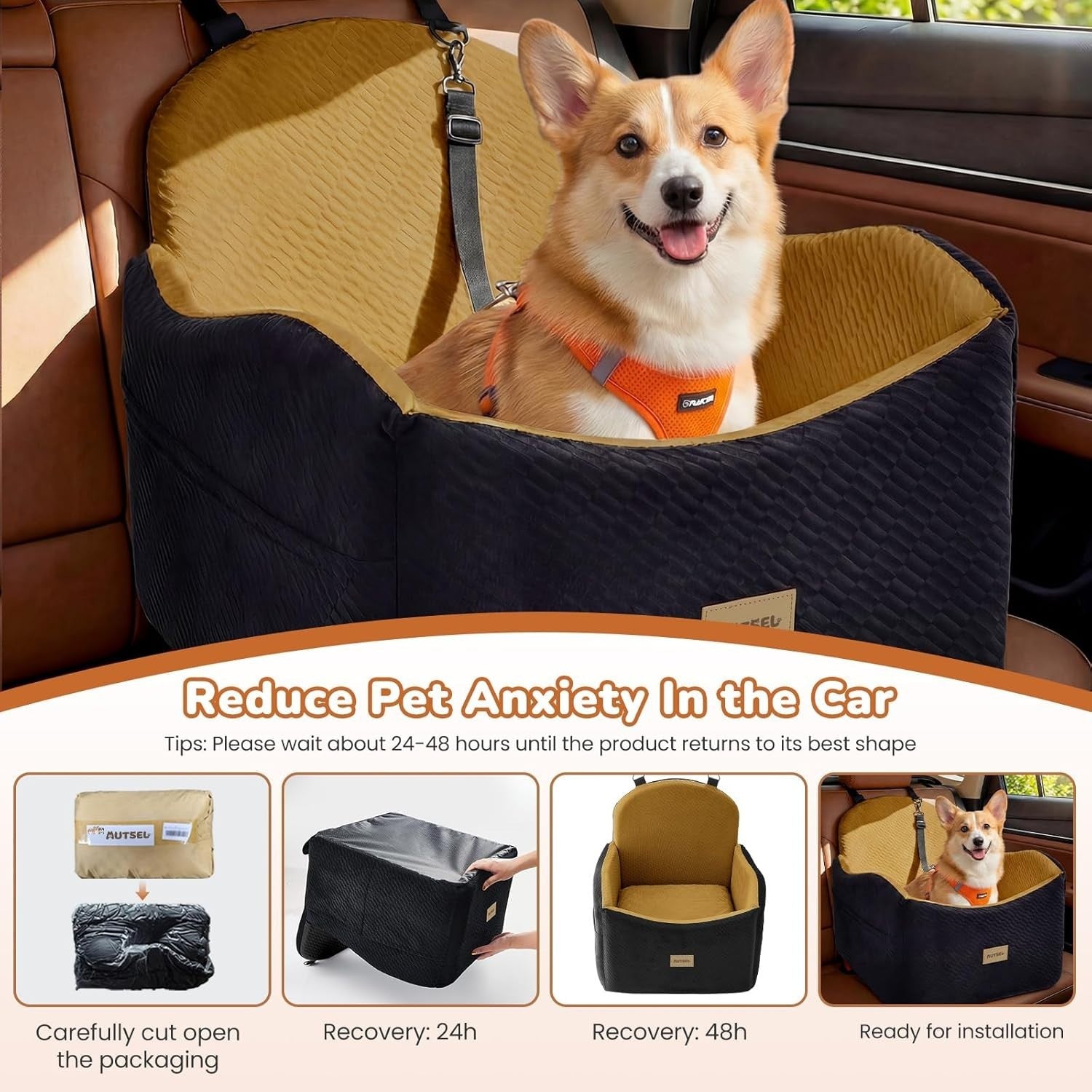 Dog Booster Car Seat Waterproof Washable Travel Bed 40lb Black Brown