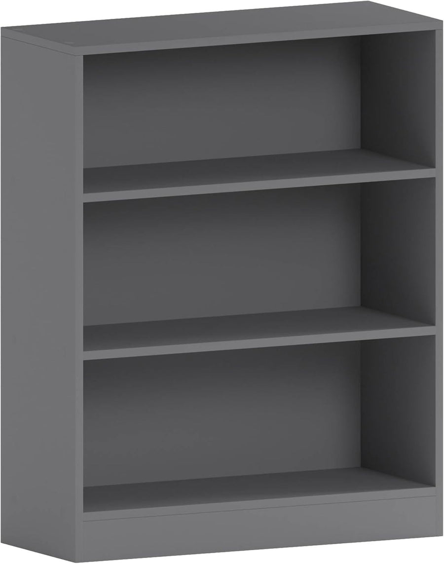 3 Tier Grey Wooden Bookcase Modern Storage Display Shelf for Living Room Low