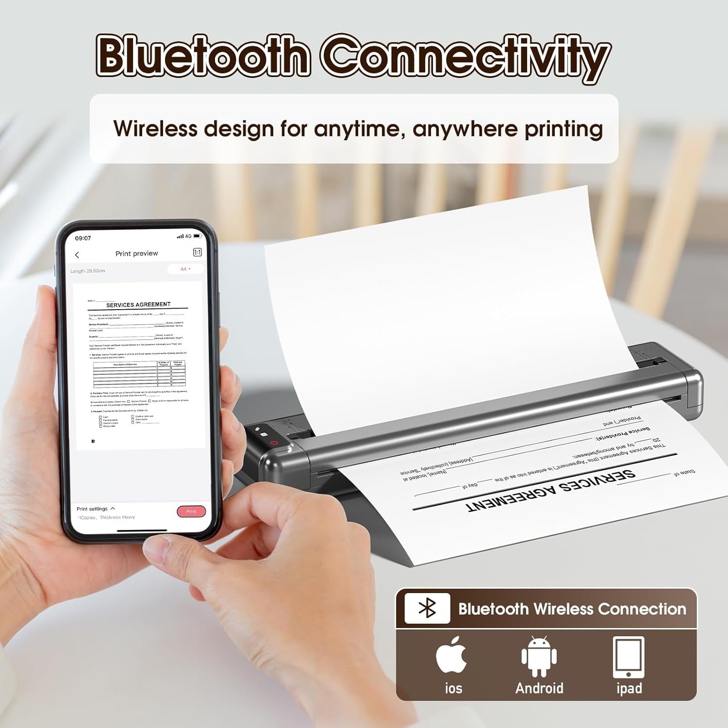A4 Portable Wireless Thermal Printer 300DPI Black