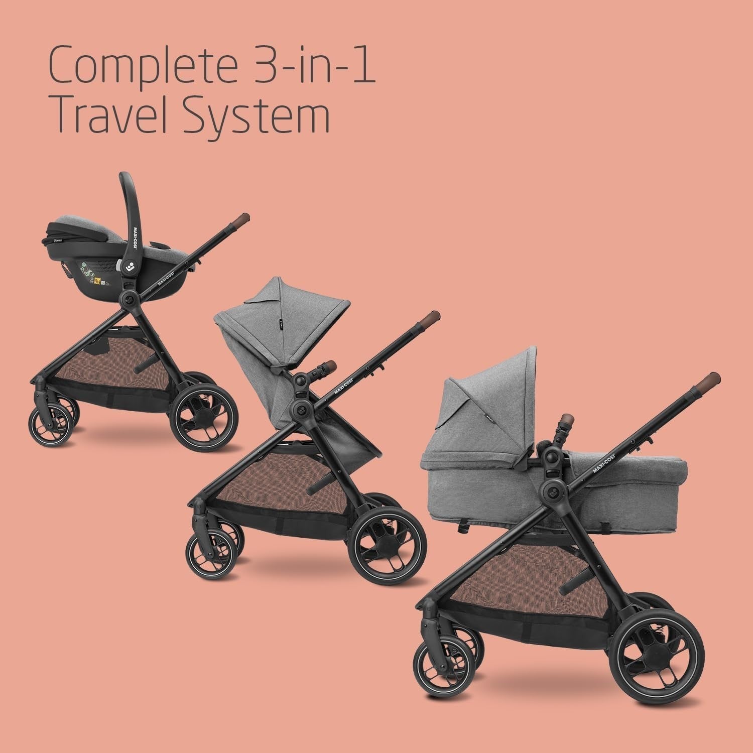 3in1 Baby Pram Travel System Pushchair i-Size Car Seat Foldable 22kg