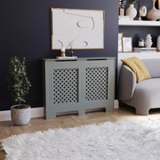 Medium Olive Grey Radiator Cover 82x111x19cm MDF Cross Pattern Modern Cabinet