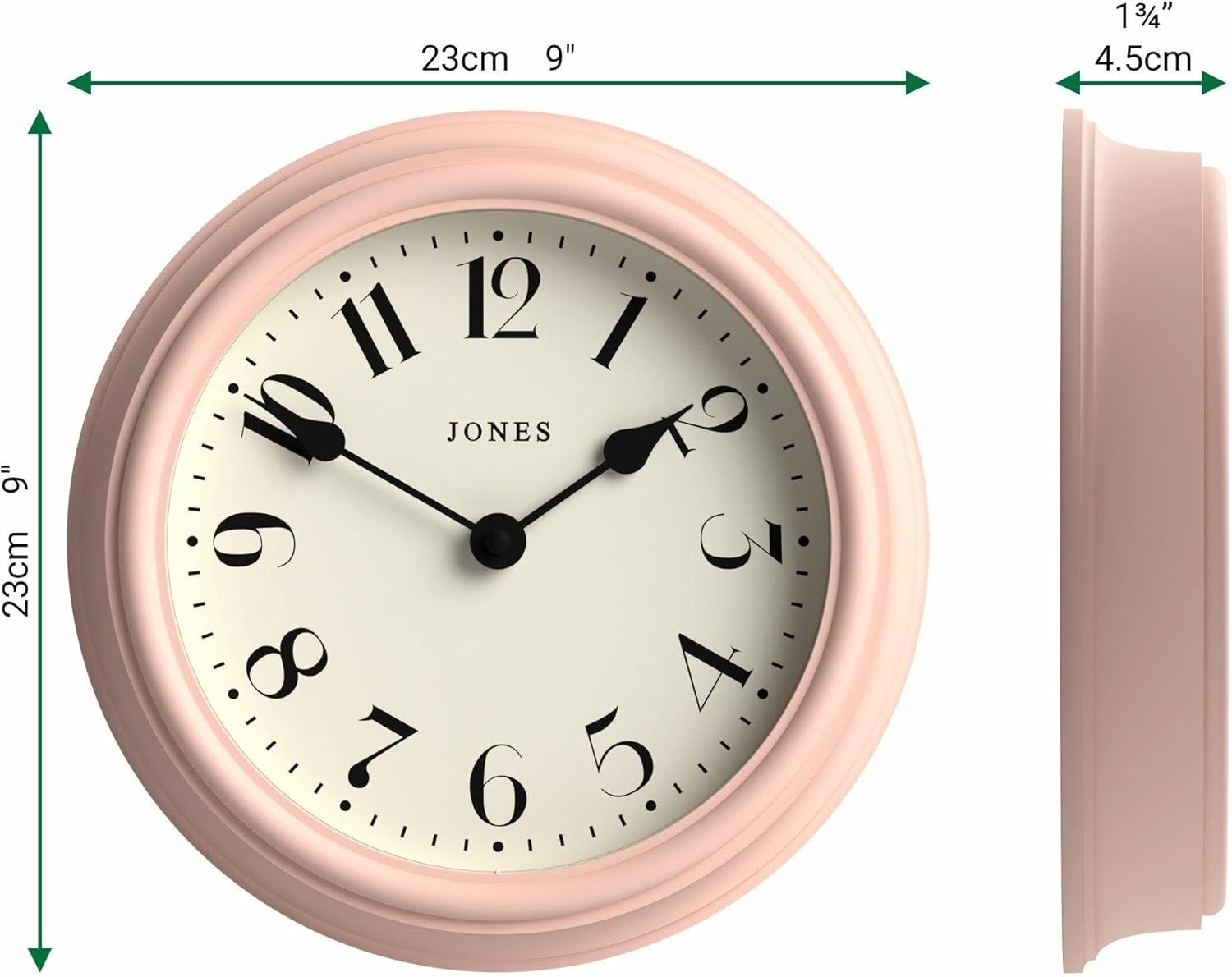 23cm Pink Wall Clock Modern Retro Design | Quiet Quartz Kitchen Bedroom Office