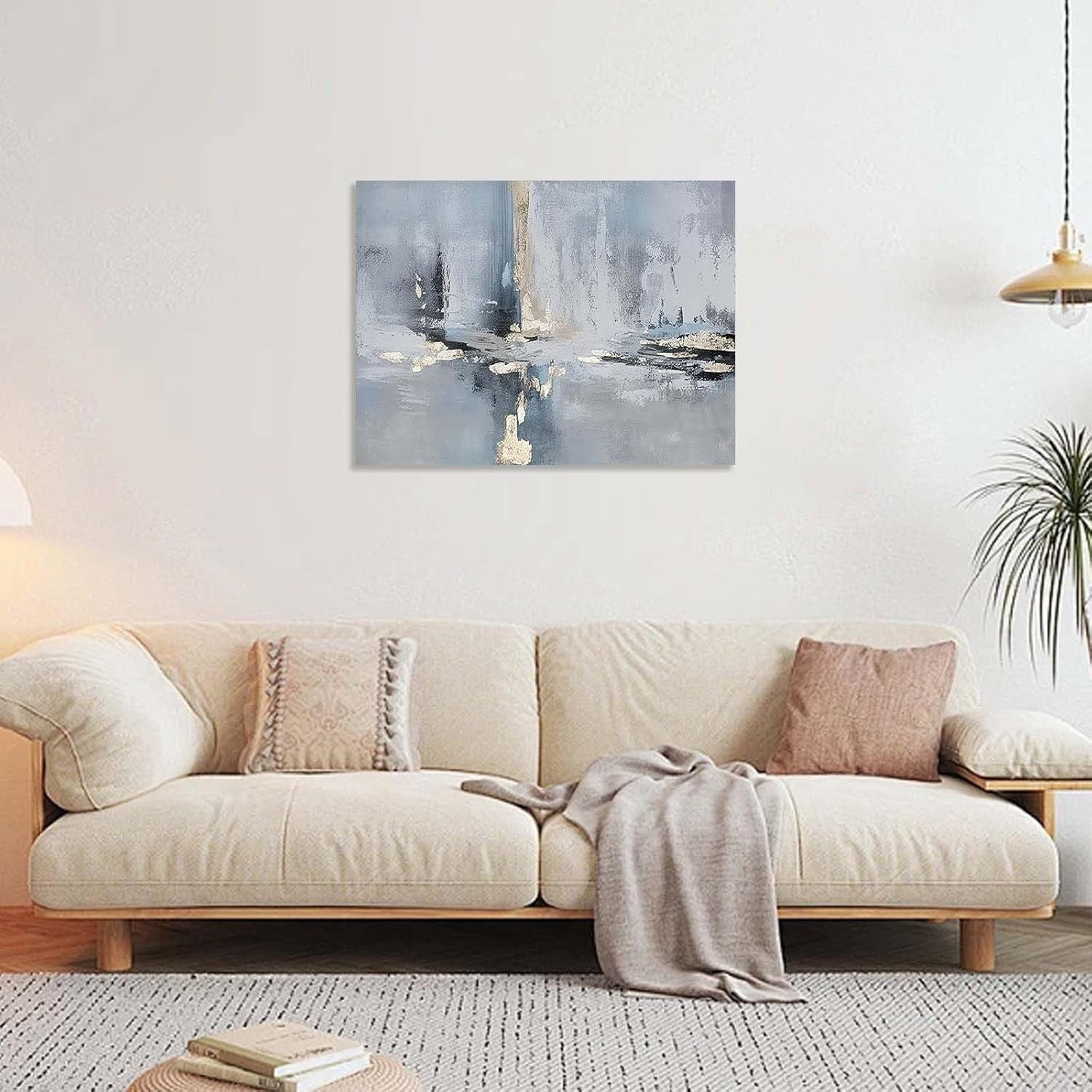 Grey Gold Abstract Canvas Wall Art 12x16 Framed Modern Picture