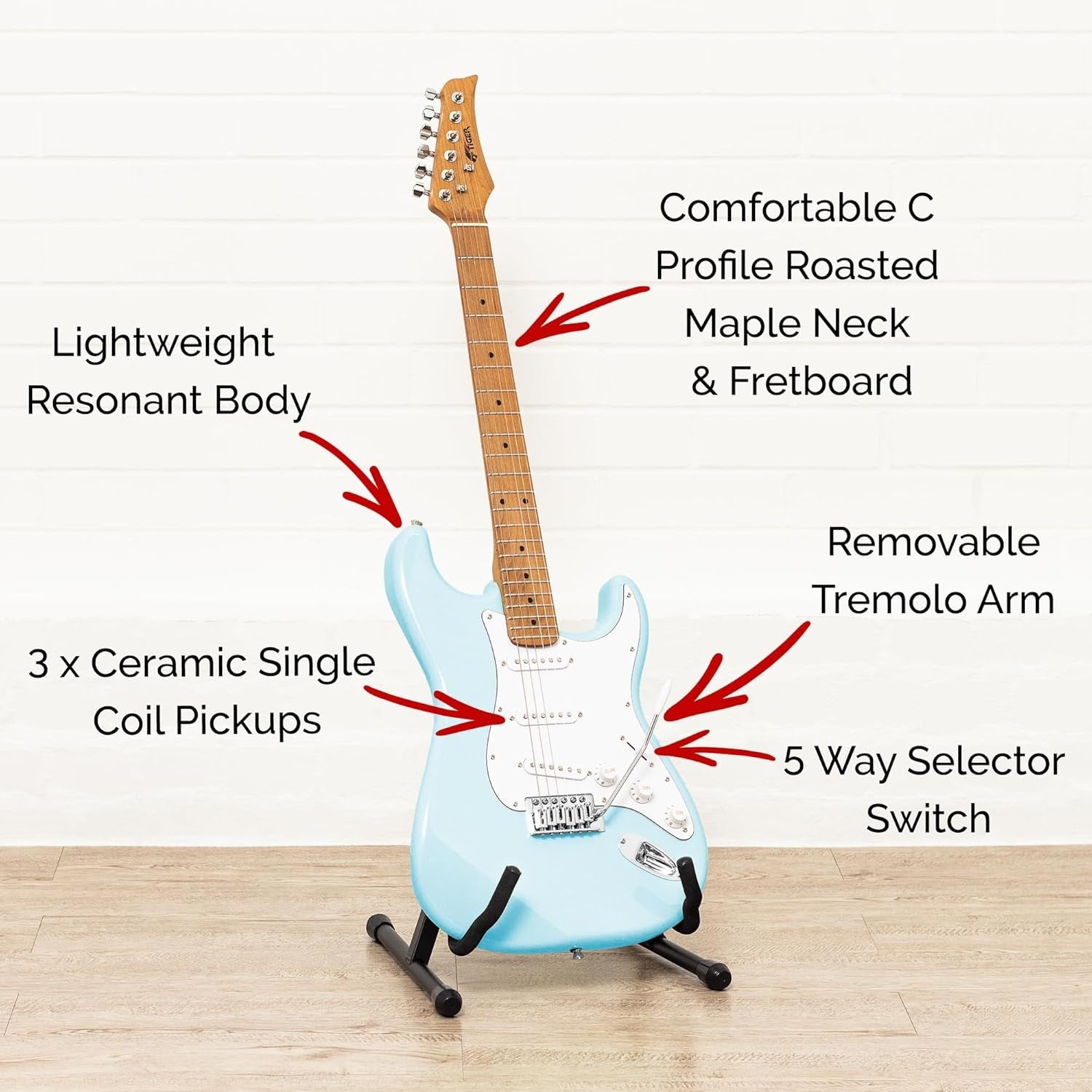 Full Size Electric Guitar SSS 3 Single Coil Maple Neck Blue