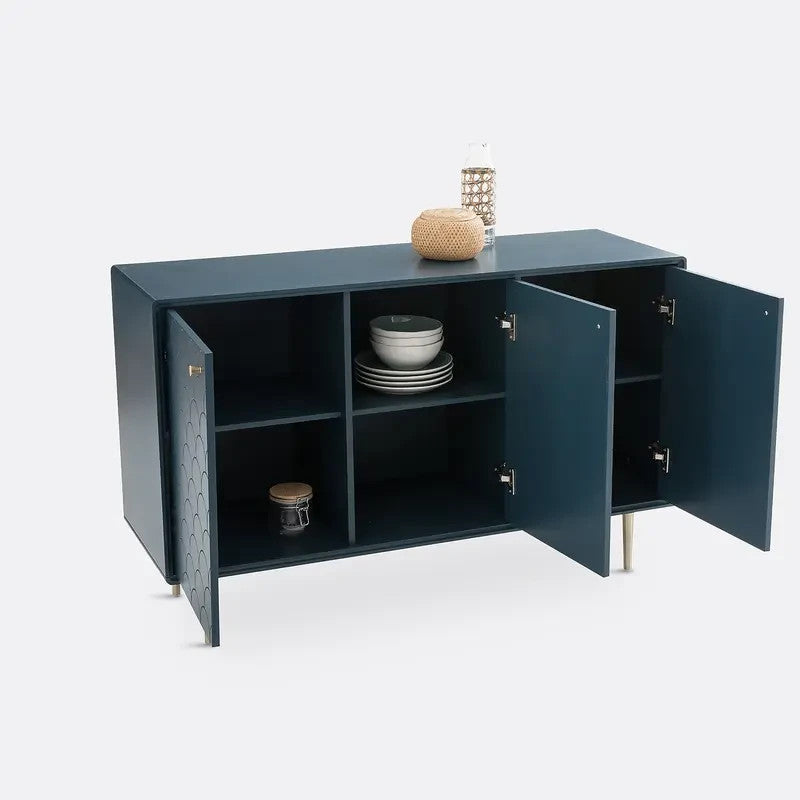 Modern 3 Door Sideboard Cabinet Gold Legs | Navy Buffet Storage Console