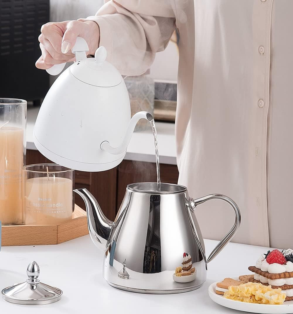 Stainless Steel Teapot 52oz 1.5L Tea Pot w Infuser Strainer Silver