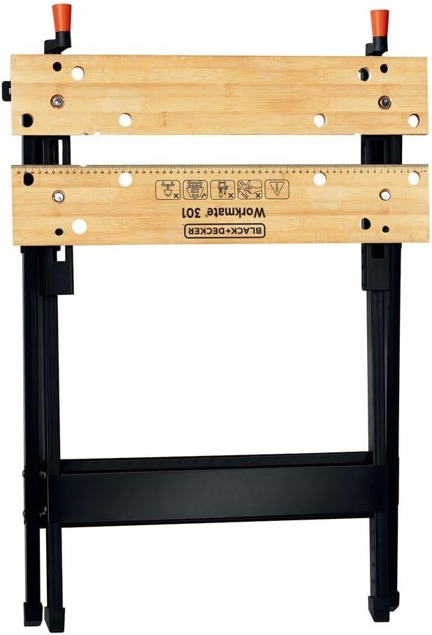 Folding Portable Workbench with Bamboo Top Clamp System Steel Frame Workmate