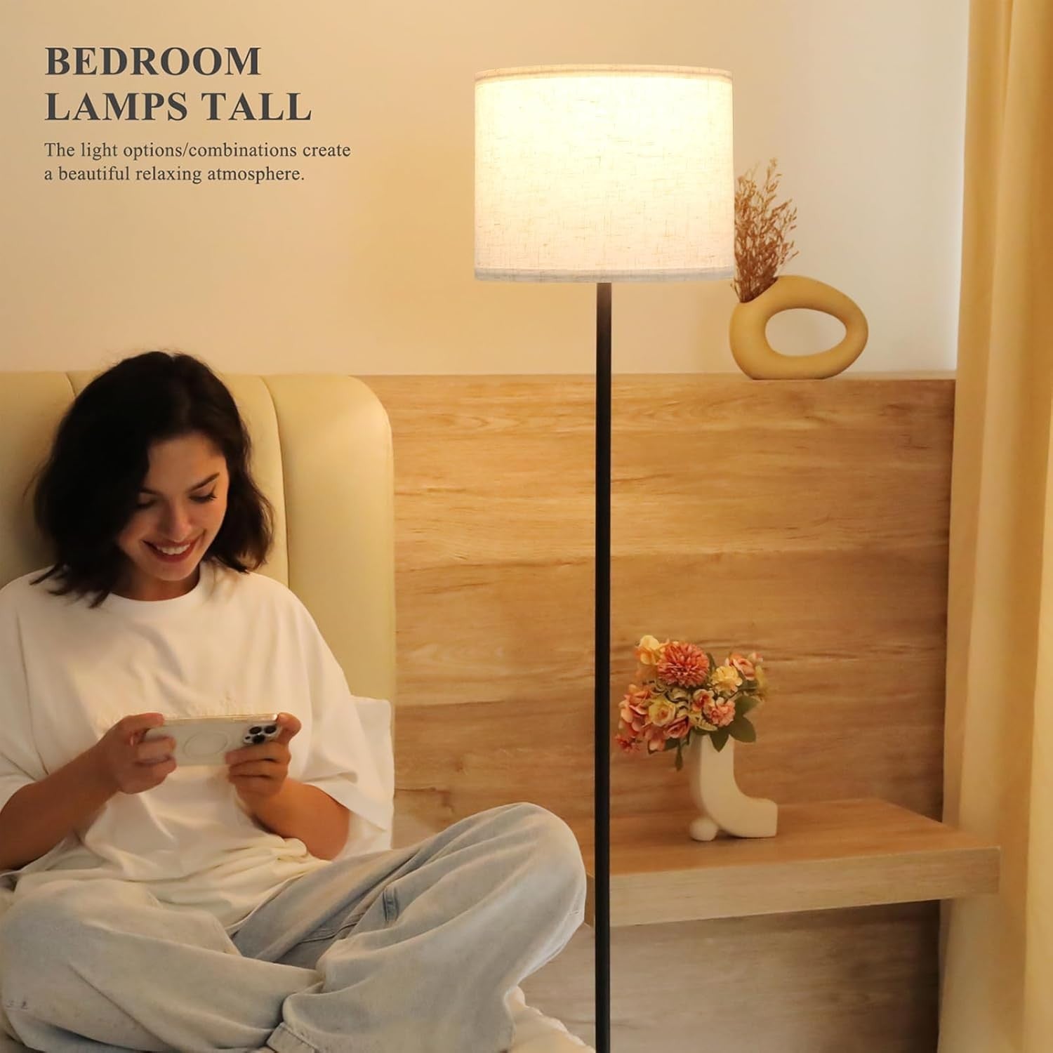 LED Floor Lamp with Remote Dimmable Brightness Colour Temperature Bulb Included