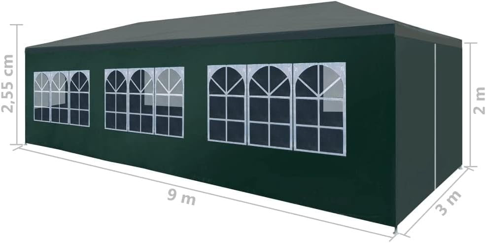 3x9m Green Party Tent Gazebo Marquee Waterproof UV Steel Frame with Sides & Door