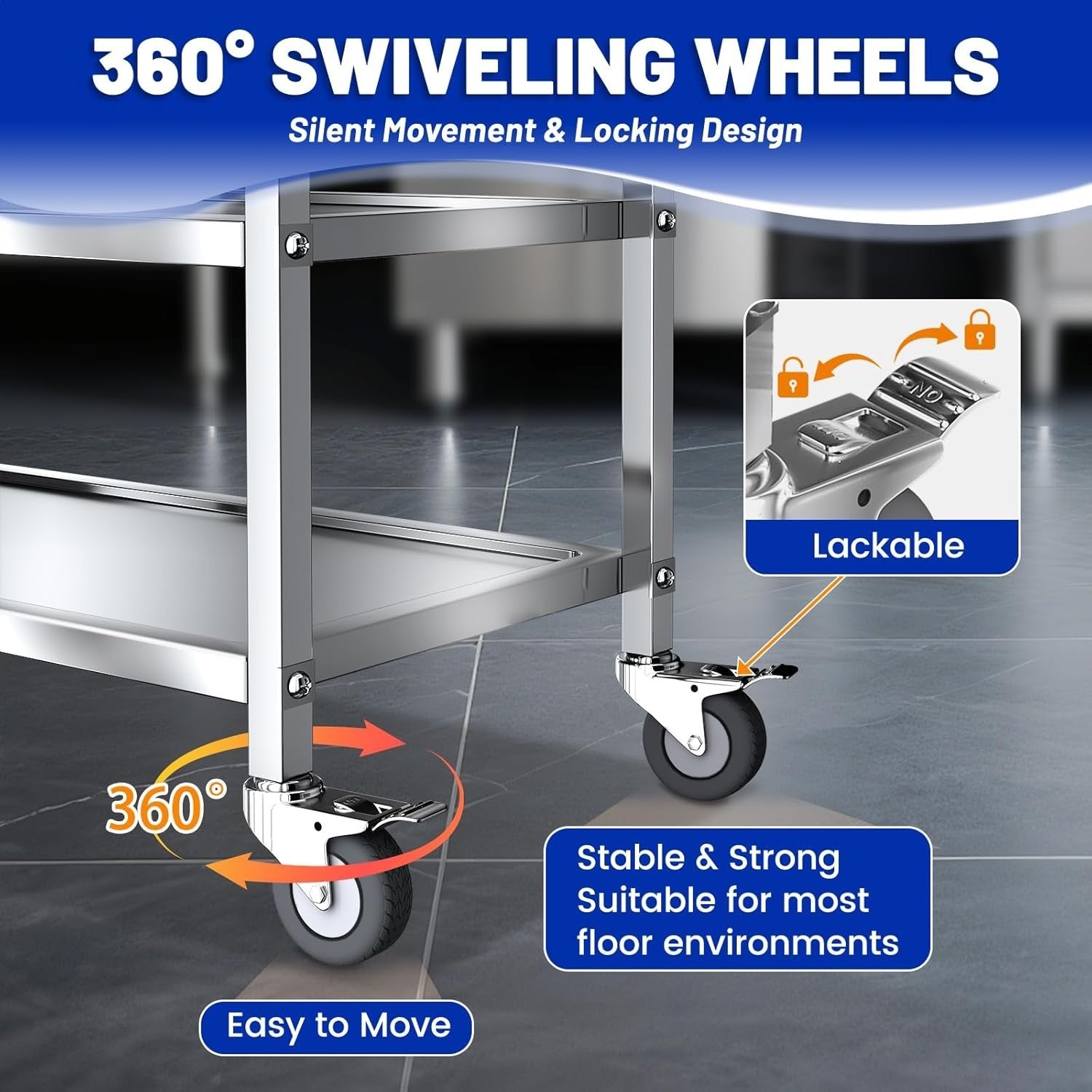 Large Stainless Steel 3 Tier Catering Trolley 500KG