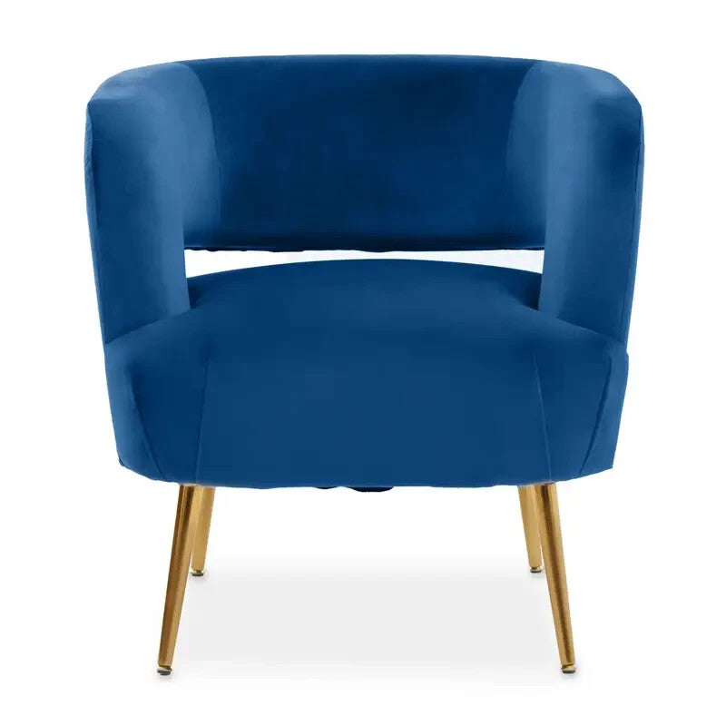 Blue Velvet Accent Chair Gold Legs Modern Lounge Armchair Boutique Style