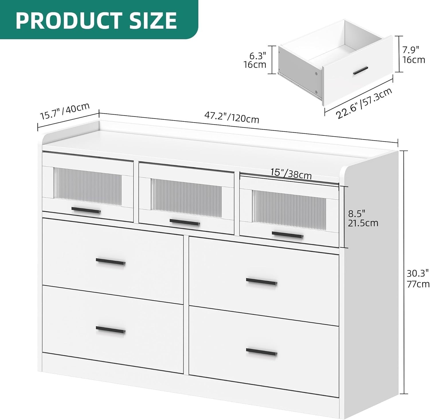 White 7 Drawer RGB LED Chest Storage Unit for Bedroom Kids Gaming Setup