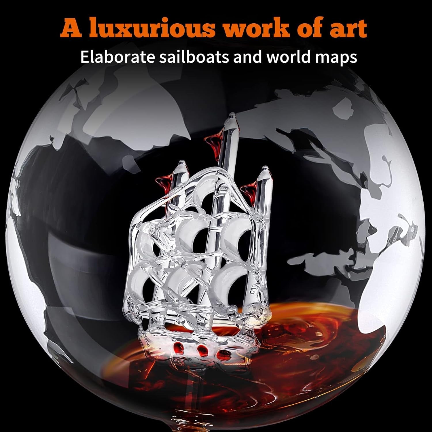 Globe Whiskey Decanter Set 900ml with 3 Glasses & 6 Stones | Luxury Gift for Men