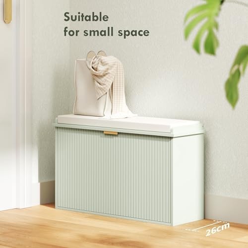 Green Shoe Storage Bench with Cushion & Flip Drawer – Modern Hallway Unit