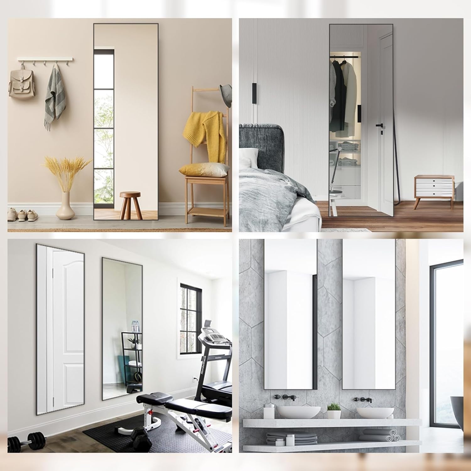Large Full Length Black Frame Floor Mirror 161x52cm Modern Style