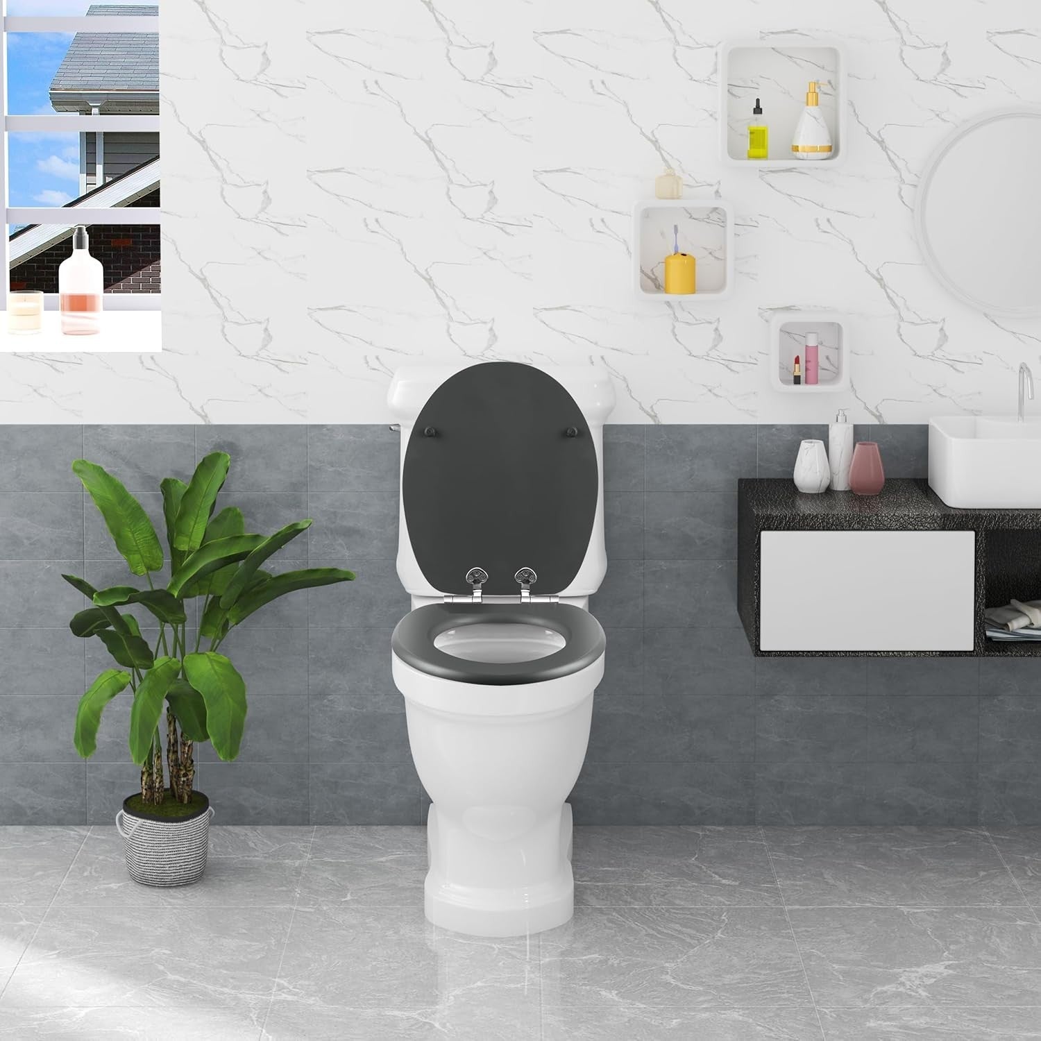 Soft Close O-Shape Toilet Seat MDF Anthracite Quick Release Heavy Duty