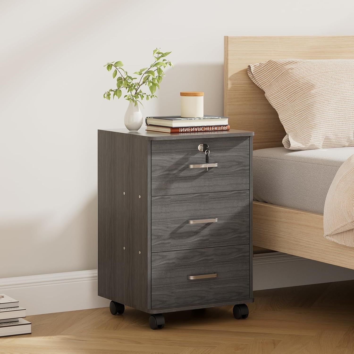 Mobile 3 Drawer File Cabinet Lockable Under Desk A4 Letter Grey