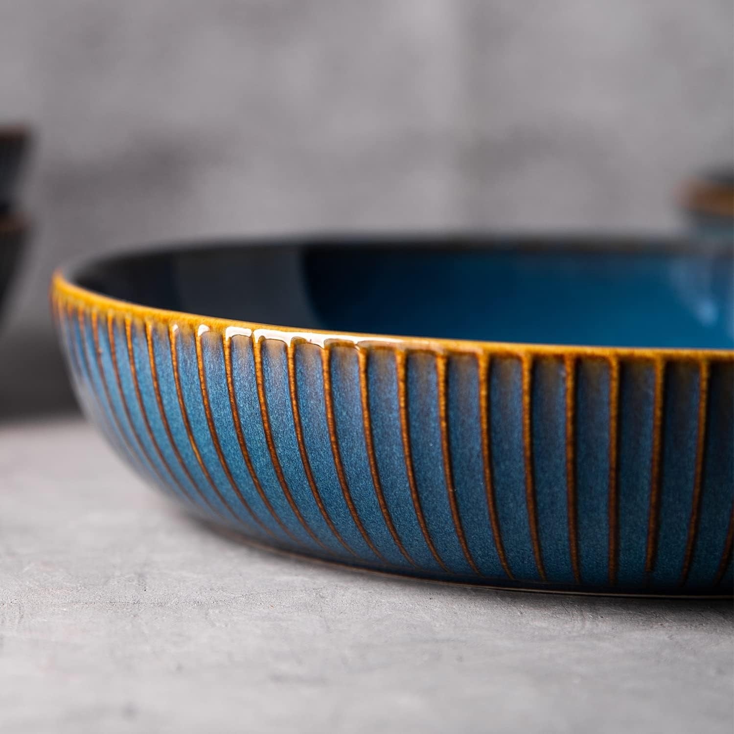 4pc Large Pasta Bowls 21cm Deep Porcelain Serving Bowls Blue Set
