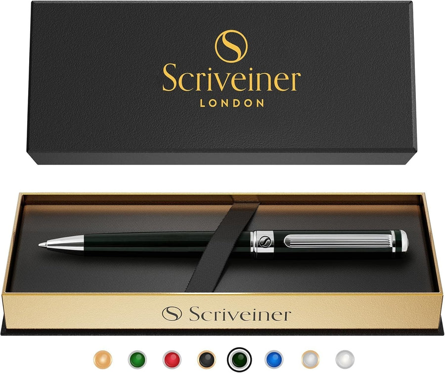 Luxury Ballpoint Pen – Dark Green Brass, Chrome Finish, Refillable Black Ink