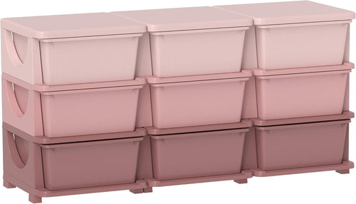 Kids 9-Drawer Storage Unit Toy Organizer Chest with Safe Rounded Corners Pink