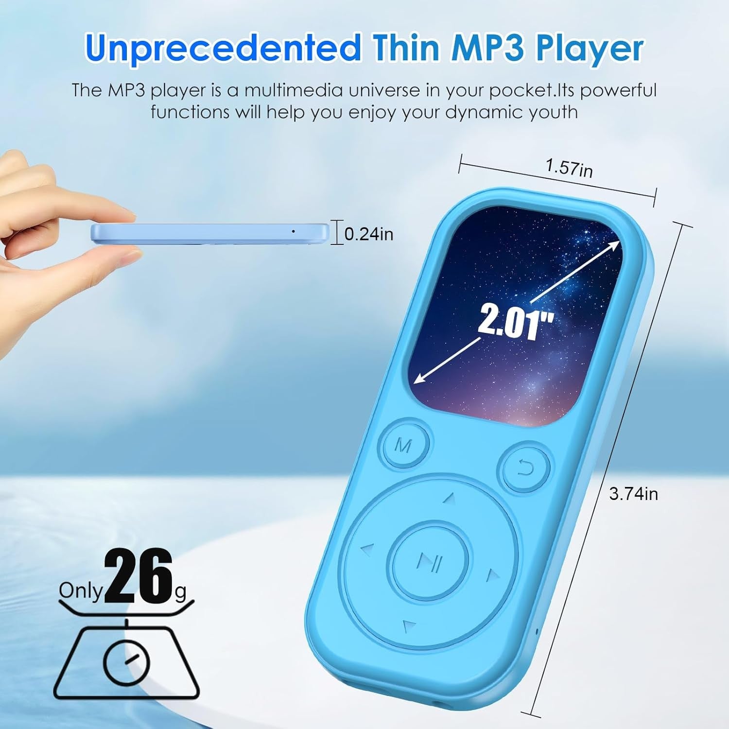 64GB Bluetooth MP3 Player Blue 2.01" HD Screen FM