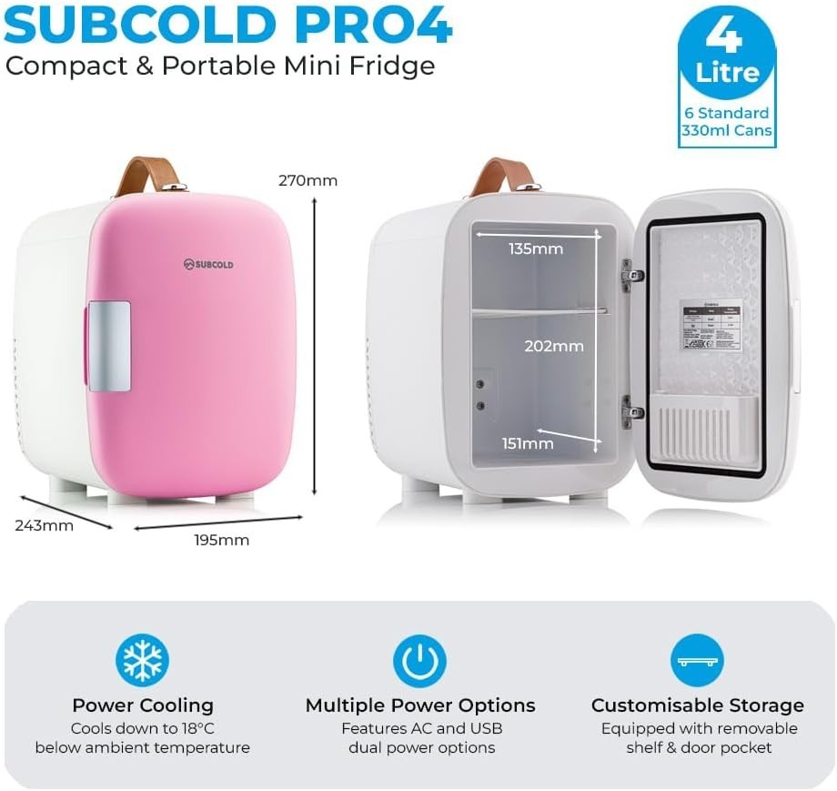Portable 4L Mini Fridge Small Cooler for Office Bedroom Car Travel Pink