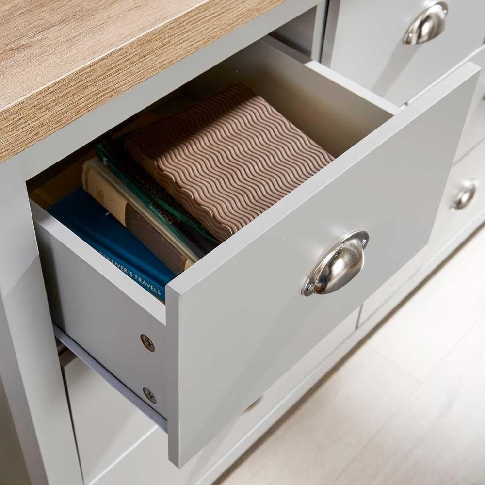 7 Drawer Wide Chest Grey Oak Effect Storage Unit for Bedroom Office