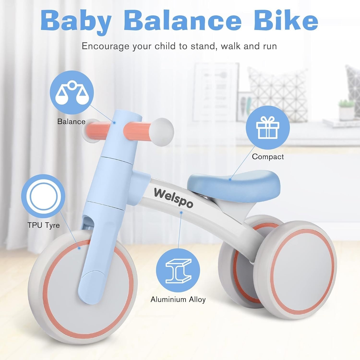 3 Wheel Baby Balance Bike Toddler First Bicycle No Pedal Age 12-24M