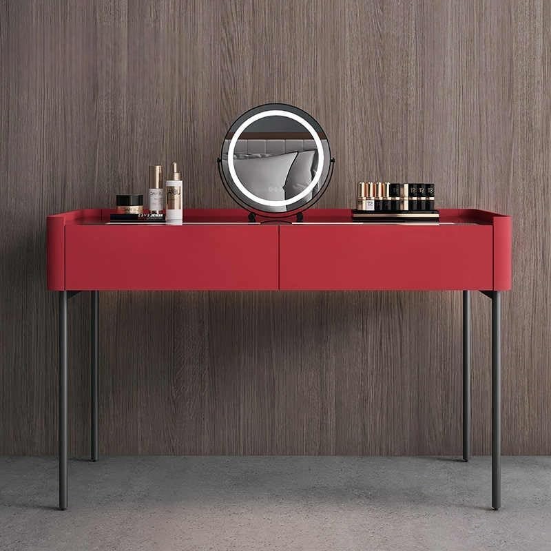 Minimalist Vanity Table Dresser Red Lacquer Makeup Desk W/ Digital Security Draw
