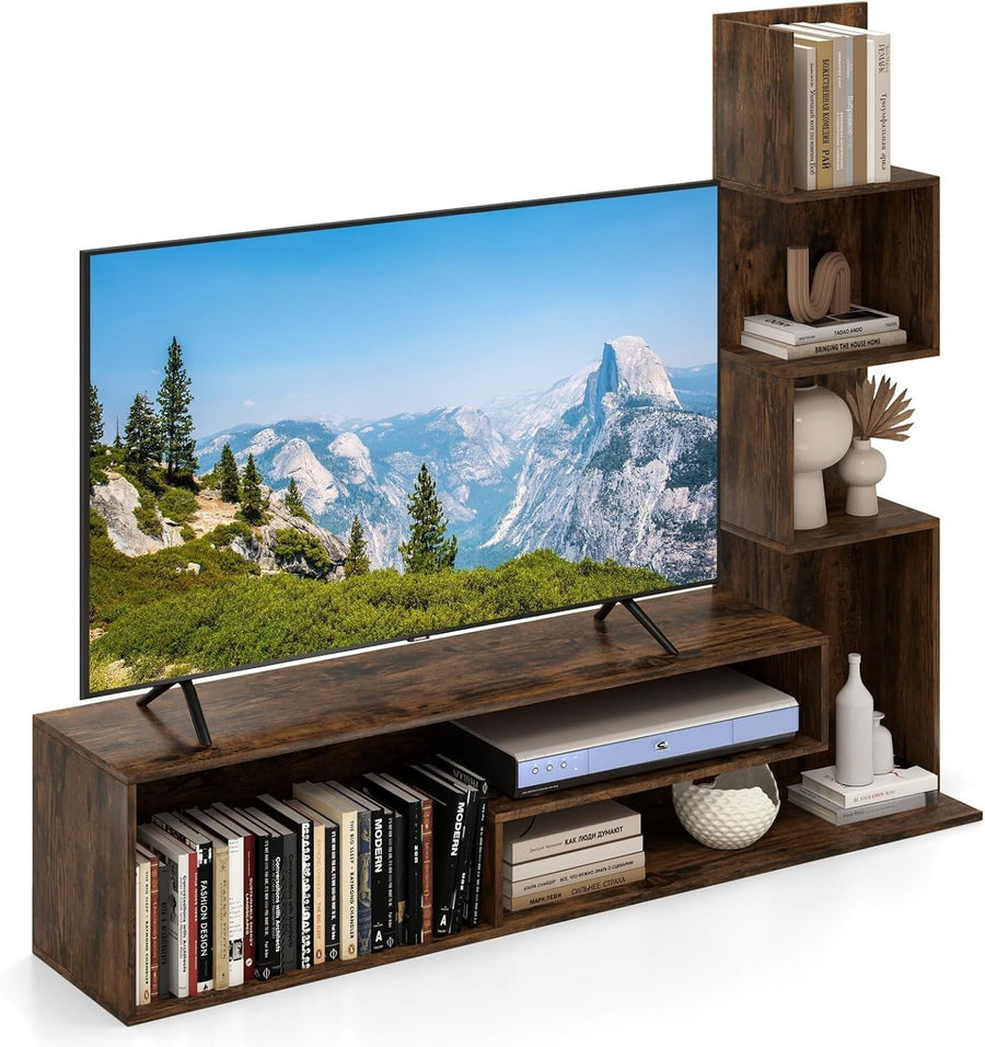 Rustic Brown L-Shaped TV Stand up to 50" with Storage Shelves & Open Space