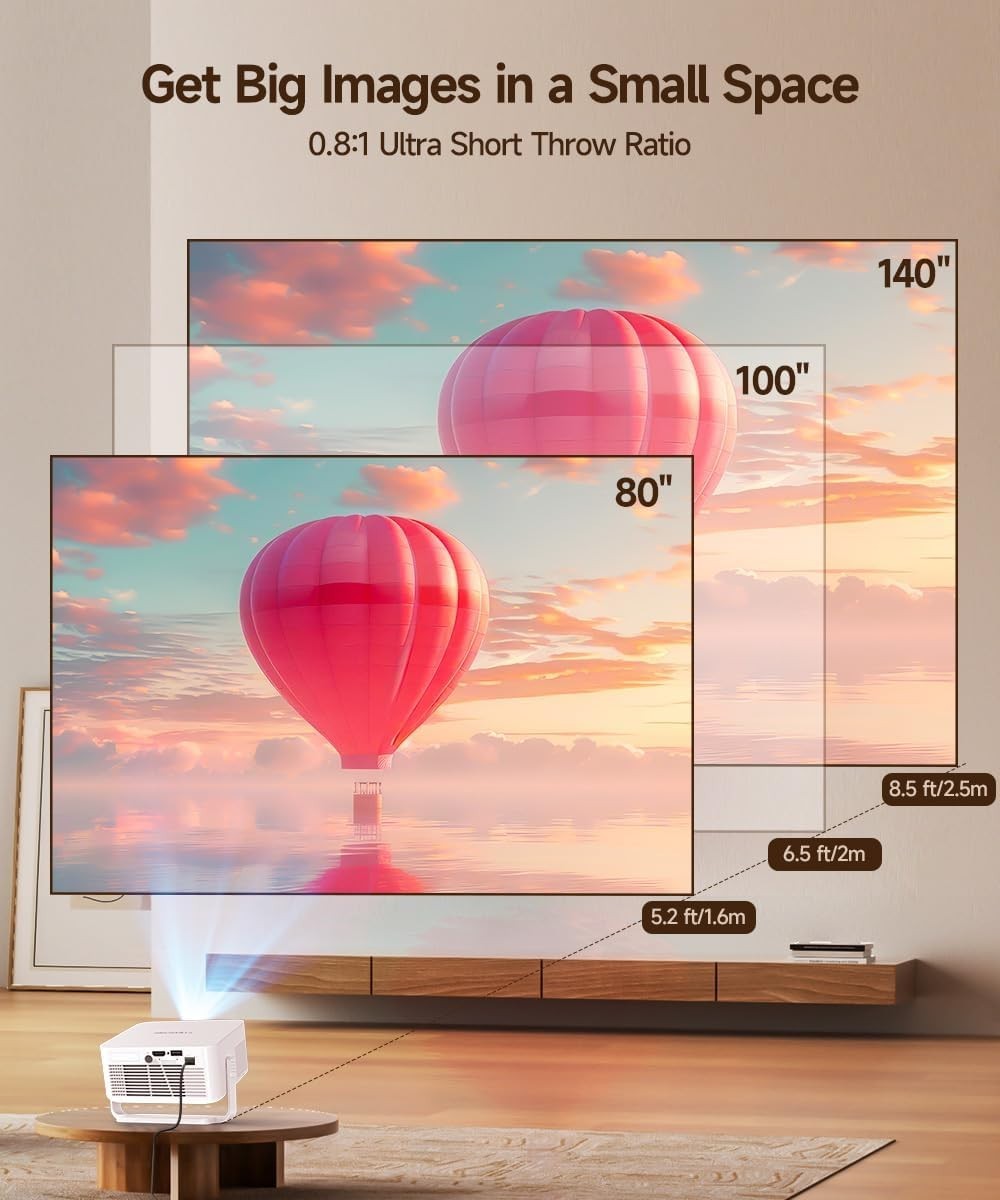 Android 14 WiFi 6 Smart Mini Projector 4K Support Auto Focus Portable