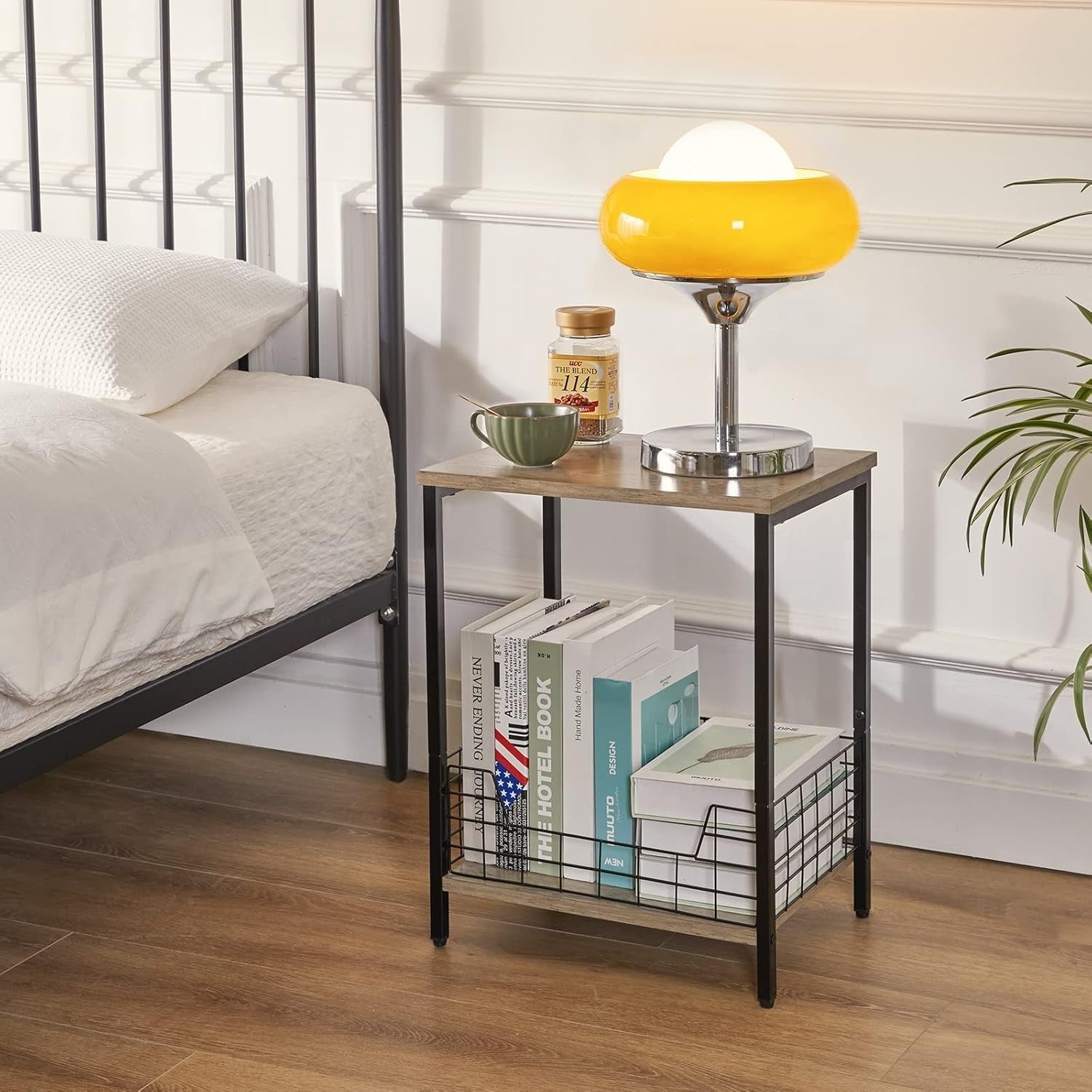 Set of 2 Industrial Side Tables with Storage Rack – Nightstands 40x29x52cm