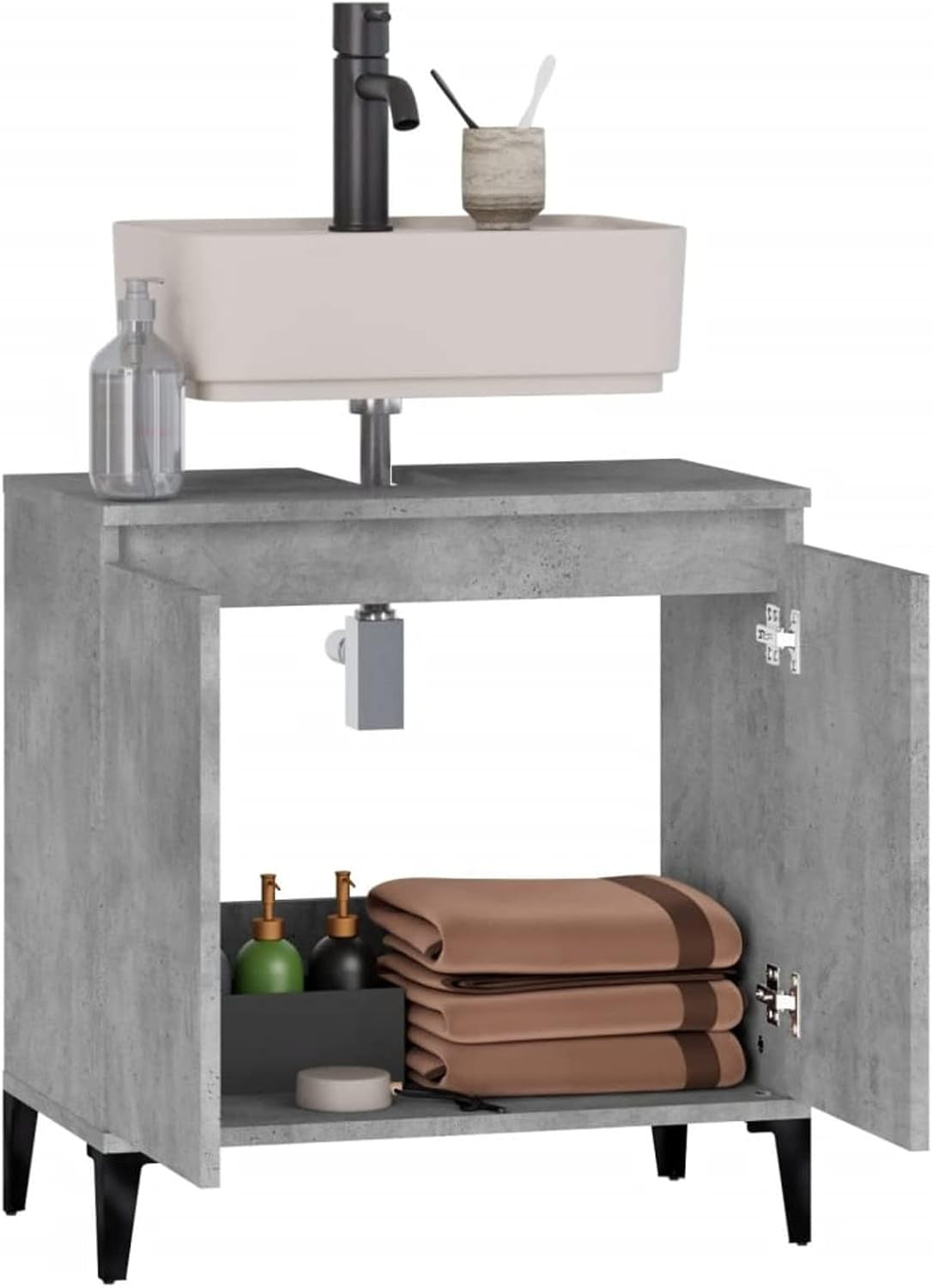 Concrete Grey Bathroom Sink Cabinet | Modern Under Sink Storage Unit 58x33x60cm