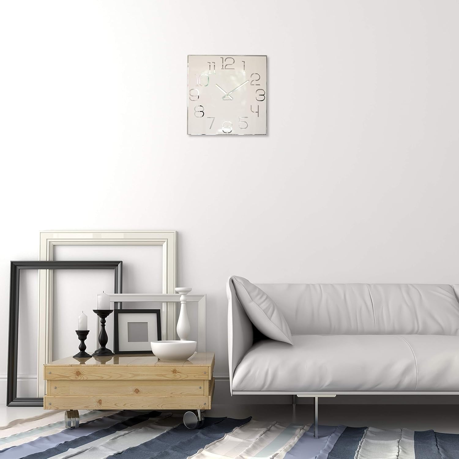Modern Acrylic Wall Clock 30cm Silent Sweep White Square Timepiece