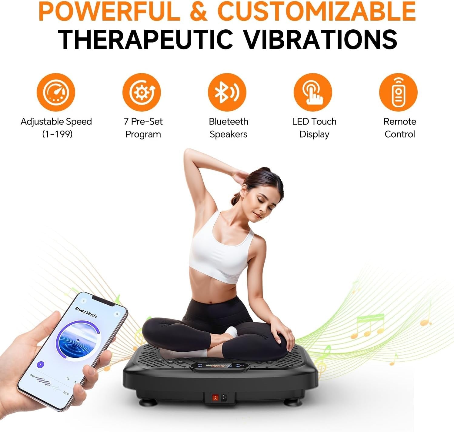 Pitch Black Vibration Plate Exercise Machine 199 Speeds 450lb Capacity